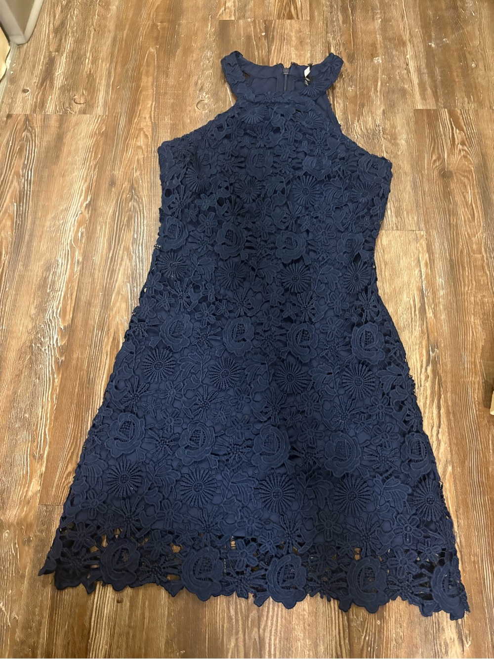 Navy Floral Lace Halter Dress